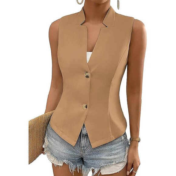 Women's 2025 Summer Sleeveless Vest Blazer Lightweight Casual Fully-Lined Slim W